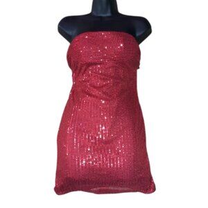 Burgundy Mini Sequin Holiday Party Dress - Size: 4